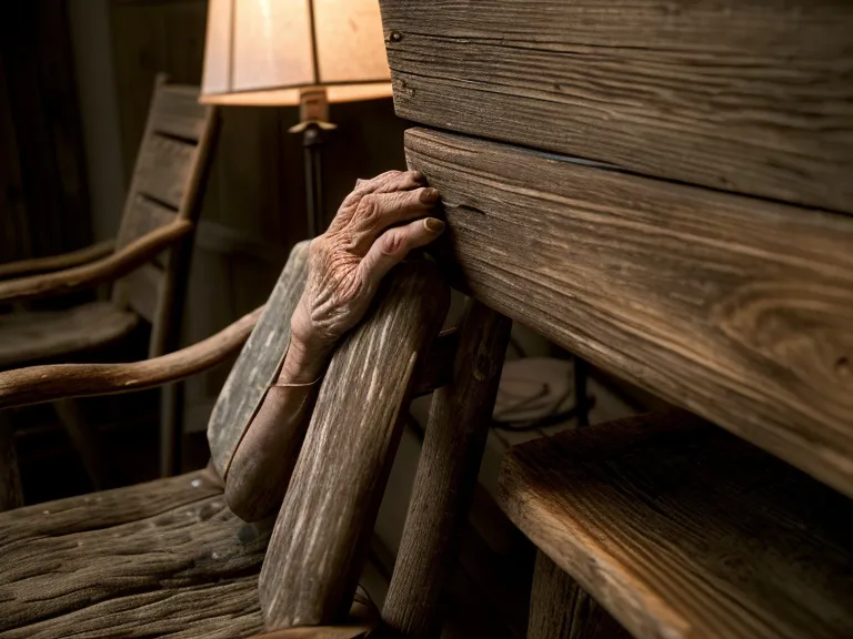 Manos de anciano descansando en un sillón frente a un televisor