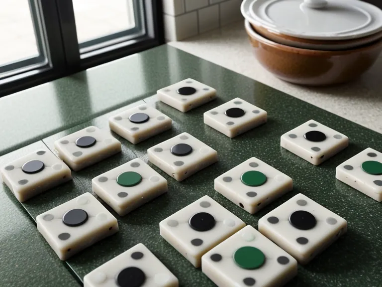 Fichas de dominó sobre una mesa de cocina de fórmica verde