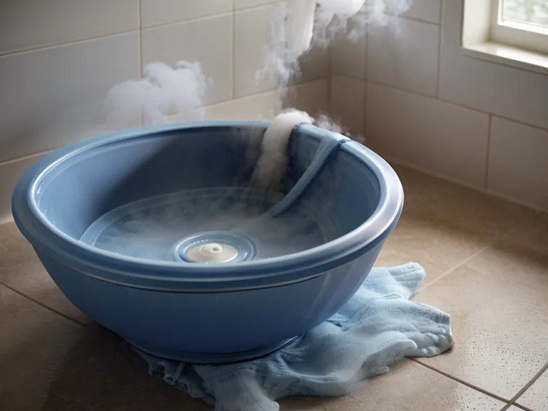 Fuentón de plástico azul con agua tibia para el remojo de pies antes del corte de uñas, parte del cuidado de los pies del adulto mayor